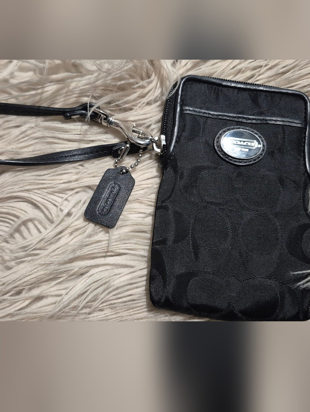 Coach Black Signature Wristlet Crossbody with Silver Hardware